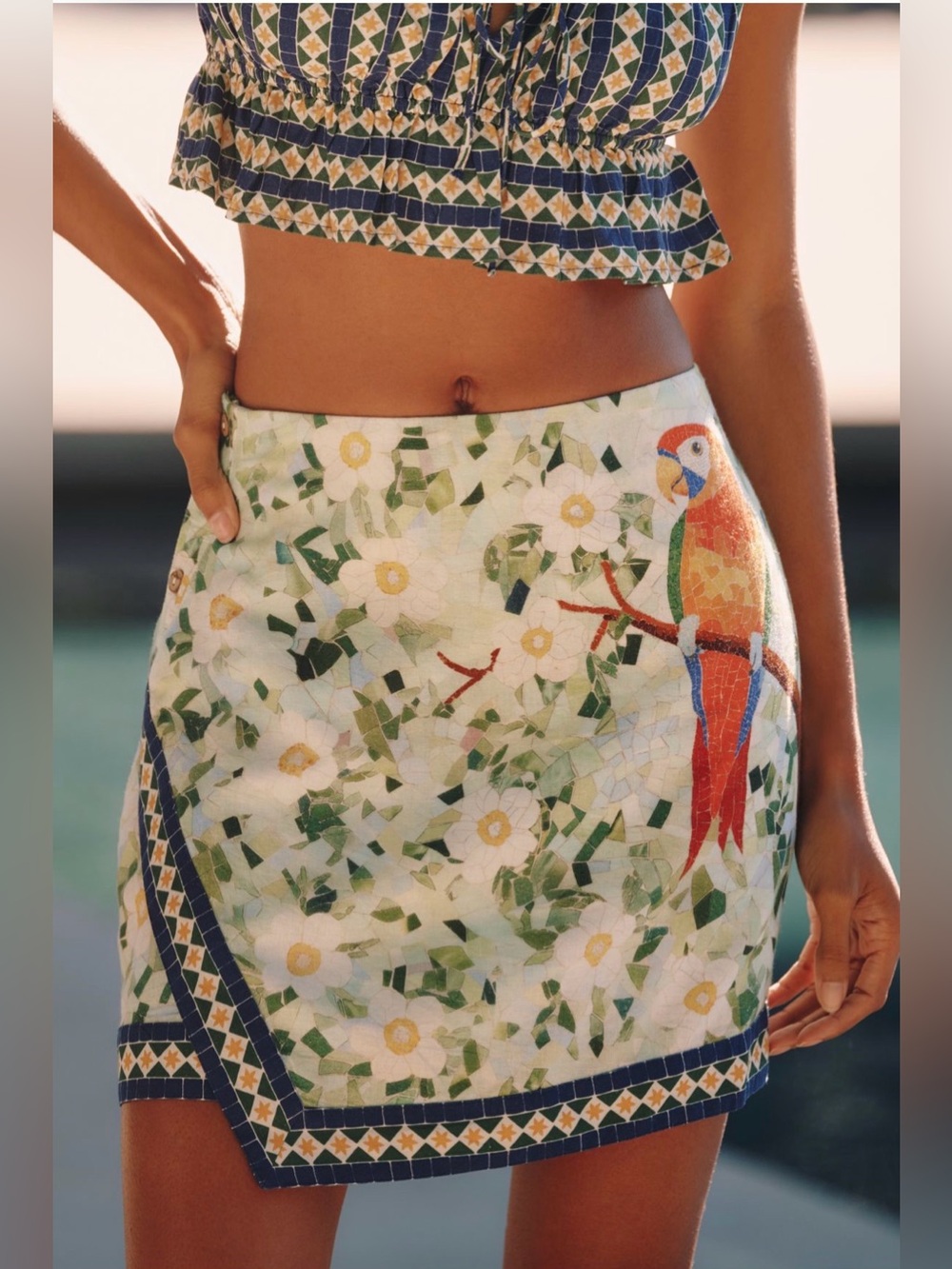 Celandine Asymmetrical Mini Skirt Mosaic Parrot